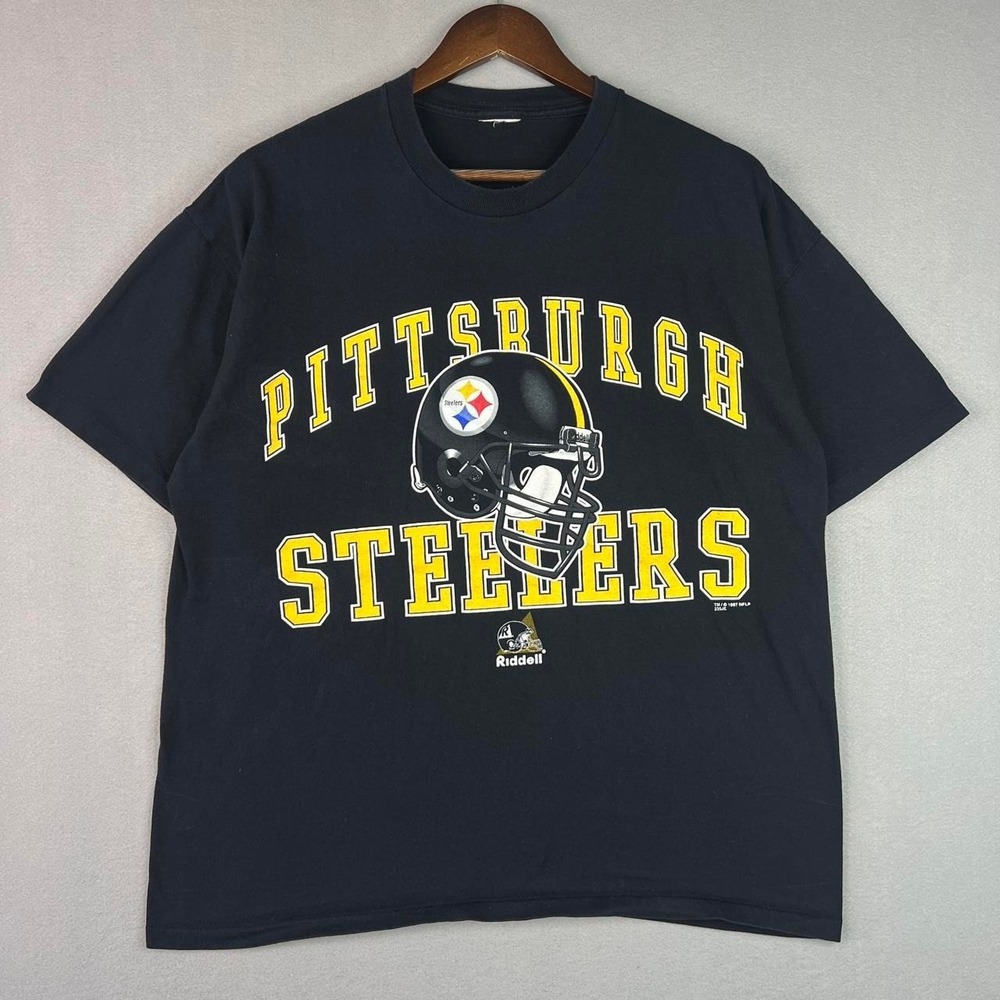 Vintage Pittsburgh Steelers NFL Football Riddell 1997 Black Tee Shirt